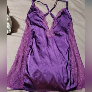Victoria's Secret Purple Satin Silky Lace Slip Dress